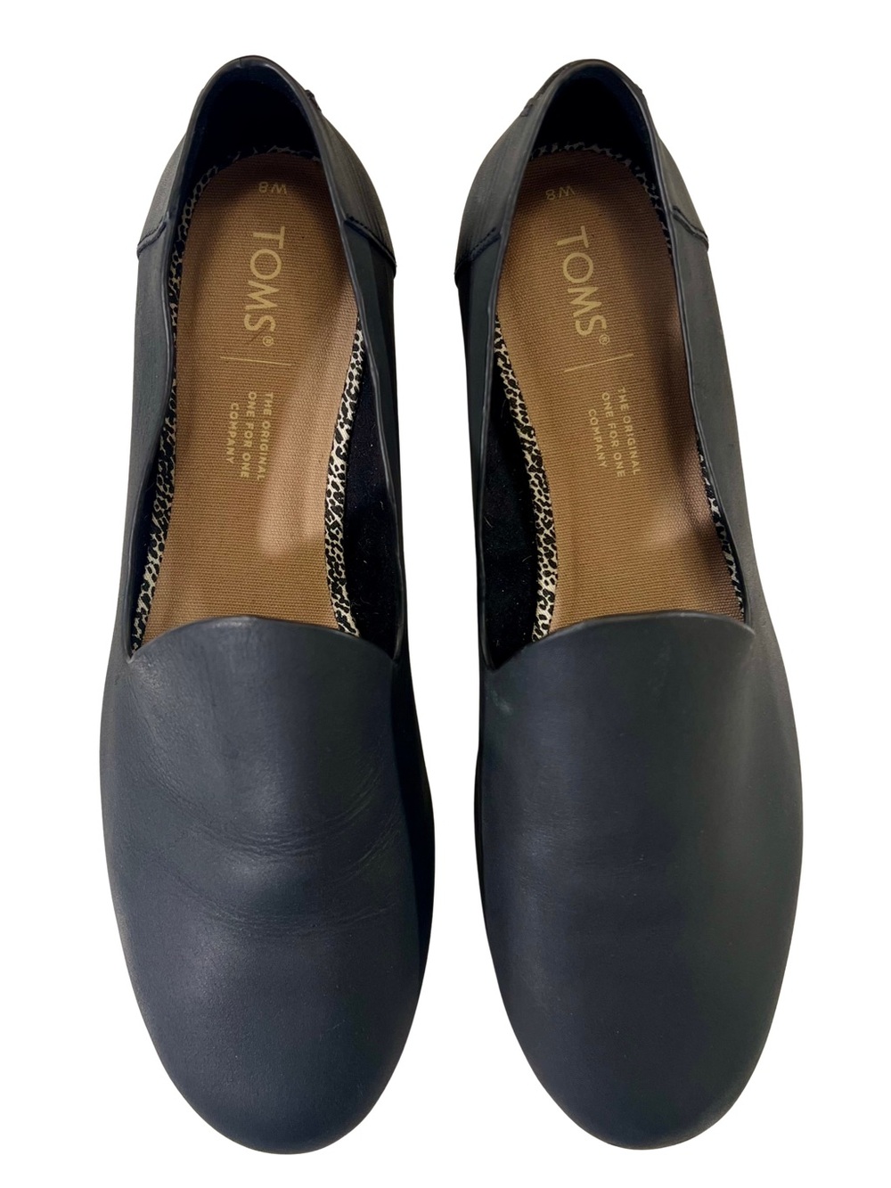 TOMS Darcy Black Leather Slip-On Flats Contemporary Loafers